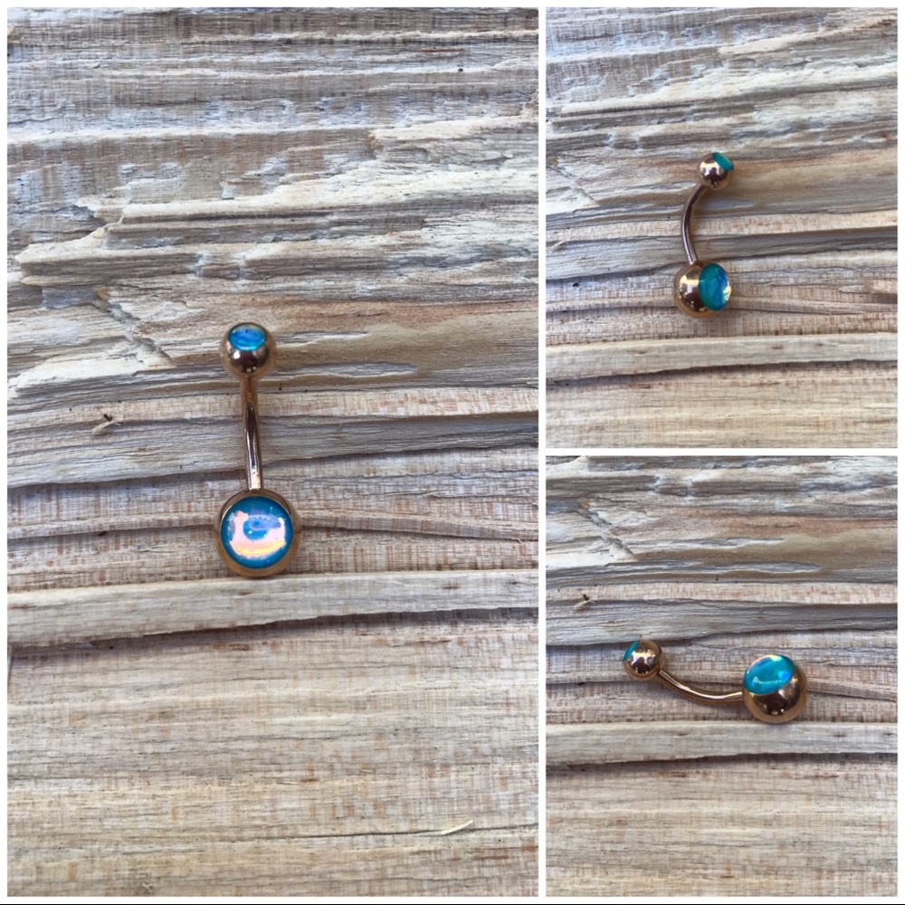 Blue Rose Gold Holographic Belly Button Navel Ring